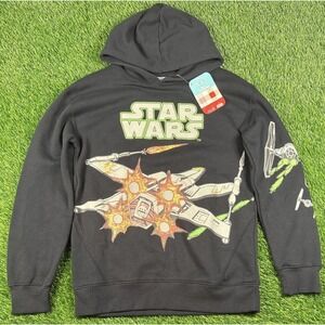 NWT Disney 100 x Star Wars Youth XL Hoodie Black X-Wing Vs Tie Fighter
